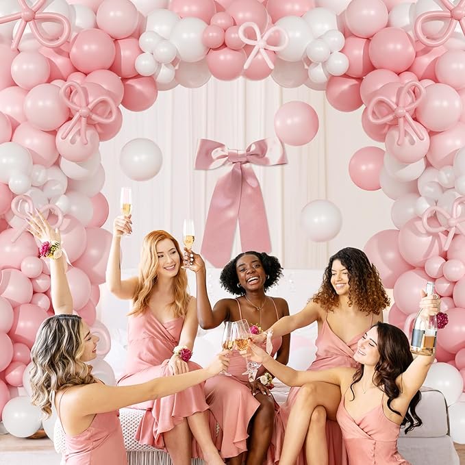 Coquette Birthday Decorations 145 Pcs Pink and White Balloon Garland Arch Kit Include Light Pink White Bow Balloons Different Size for Baby Shower Gender Reavel Wedding Party Decorations