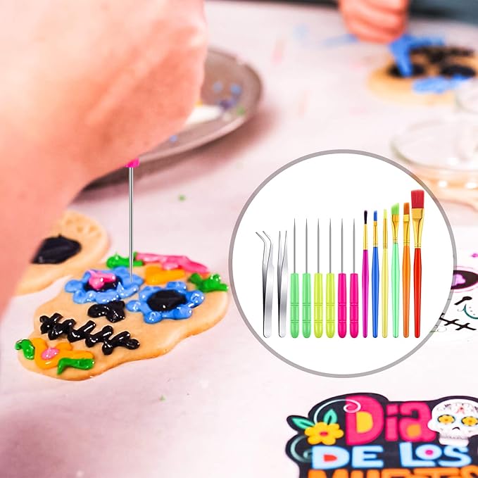 Patelai 14 Pcs Cookie Decorating Tool Set Easter Fondant Cake Decorating Brushes Scribe Cookie Tool Sugar Stir Needle Baking Elbow and Straight Tweezers for Easter Sprinkles Supplies for Fondant