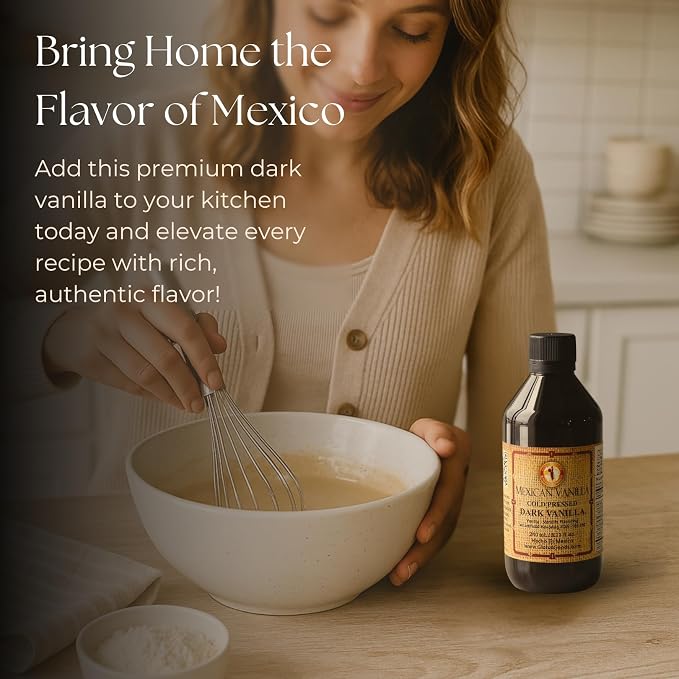 Pure Dark Mexican Vanilla Extract Gluten-Free Vanilla for Baking, Cakes, Cookies, Desserts, Coffee & Beverages (8.12 fl oz) – Natural, No Coumarin, Bold Flavor
