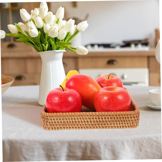 Zerodeko Rattan Storage Basket Handmade Woven Organizer for Fruits and Vegetables Uncovered Rattan Baskets for Home Decor and Sundries Storage