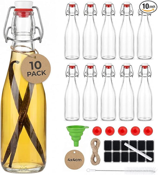 Ruckae Swing Top Glass Bottles,Flip Top Glass Bottle with Lids Sealable Kombucha Bottle for Brew Beer Syrup Vanilla Extract Air Tight Bottles for Gift (12 oz 10 pack)