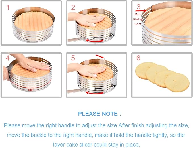 Oranlife Cake Leveler Slicer, Adjustable Round Cake Rings, Cake cutter, 7 Layer Stainless Steel Cake Slicing Accessories, 9.8-12.2 inch