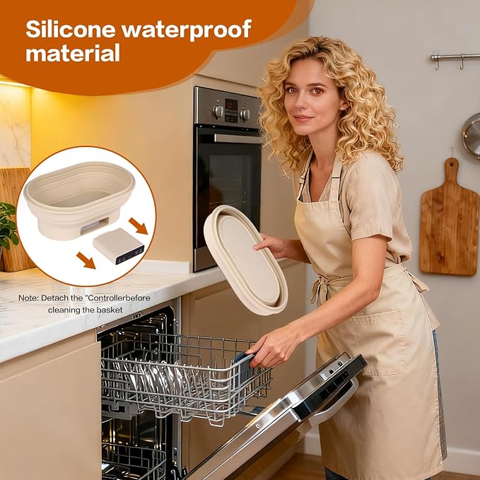 Electric Heating Bread Proofing Basket, 2L Large Capacity Electric Thermostatic Silicone Batter Bowl, Auto Warming On/Off, Collapsible Design, Perfect for Sourdough Starter & Artisan Baking