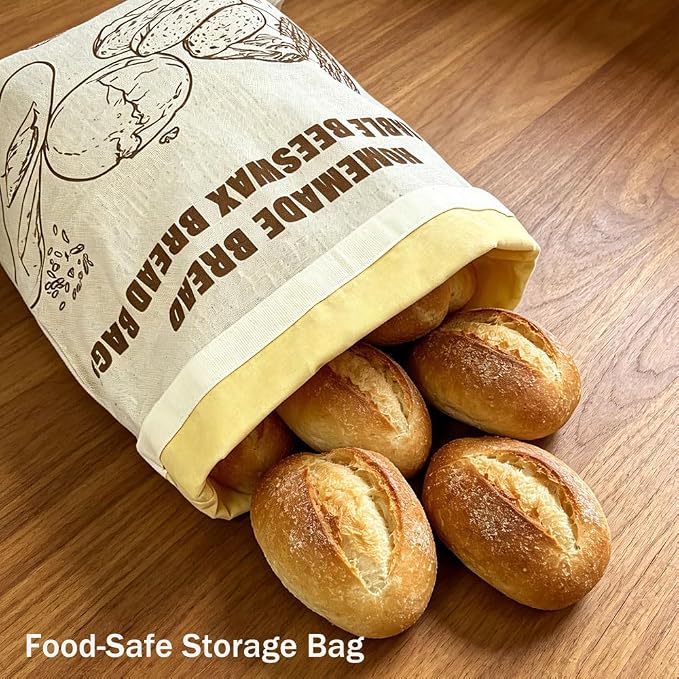 KINGYEENUO 2 Pack Beeswax Bread Bags for Sourdough, Reusable Large Cotton Linen Storage Bags with Zipper, Plastic-Free Food Preservation Wraps for Artisan Loaves, Baguettes & Freshness | Cotton Linen Storage Bags with Zipper, Plastic-Free Food Preserva...