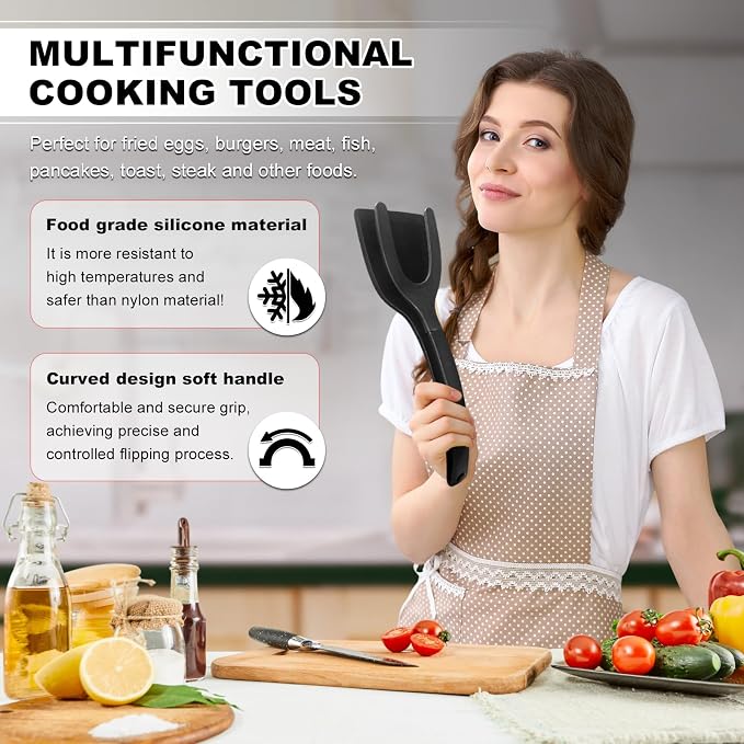 Silicone Spatulas, High Heat Resistant BPA Free Cooking Tongs, Silicone Kitchen Utensils, Spatula Tong, Egg Flipper Spatula for Non Stick Frying Pan, Ideal Cookware for Fish, Eggs, Pancakes