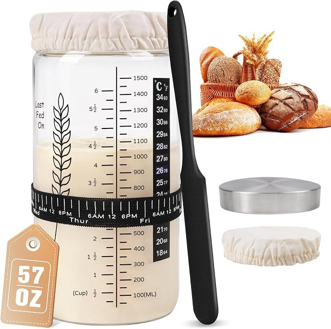 57oz Sourdough Starter Jar, Extra Large Capacity Sourdough Jar | Wide Mouth Sourdough Bread Starter Kit for Perfect Sour Dough Bread (Black)