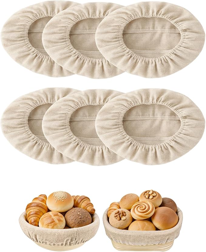 6 Pack Banneton Basket Liner Covers 10 Inch Oval Bread Proofing Liners Beige, Reusable Cotton Linen Fabric Cloths for Dough Rising Baking, Home Kitchen Sourdough Proofing Basket Accessories