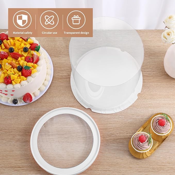 JCD Multi-Layer 6 Pack Clear Cake Box with Ribbon,Tall Cake Box Carrier, Tiered Transparent Cake Packaging Boxes 10 Inch, PET Round Cake Containers for Party (Clear lid, Round 10inch/6pcs)