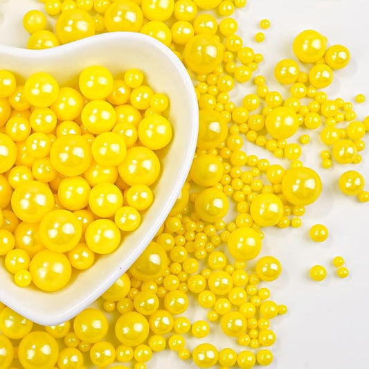Yellow Pearl Sprinkles, Edible Sugar Pearls for Cake Decorating, 180g/6.35oz, Mix Size, Cake Decorations, Cupcake Toppers, Ice Cream Toppings, Easter Holiday Party Supplies