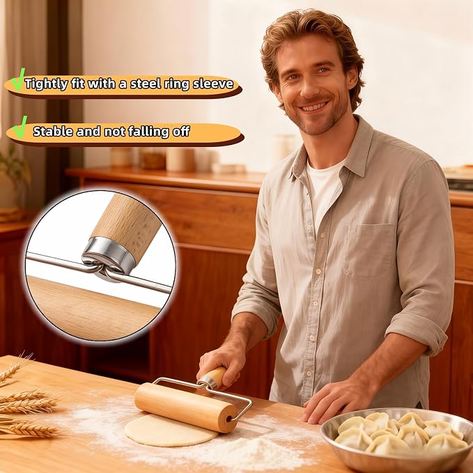 Wooden Rolling Pin Set - Non-Stick Pizza & Dough Roller, Ergonomic Bakery Tool for Cookies, Pie, Bread Dough | Heavy Duty, Easy Clean, Compact Storage | Kitchen Gadget Essential