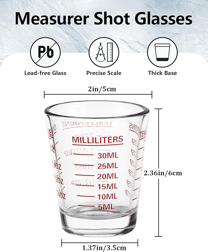 Shot Glasses Measuring Cup Set 2PACK Espresso Shot Glasses Liquid Heavy Glass 26-Incremental Measurement 1 OZ, 2 TBS, 6 TSP, 30 ML Kitchen Tools (RED&Black)