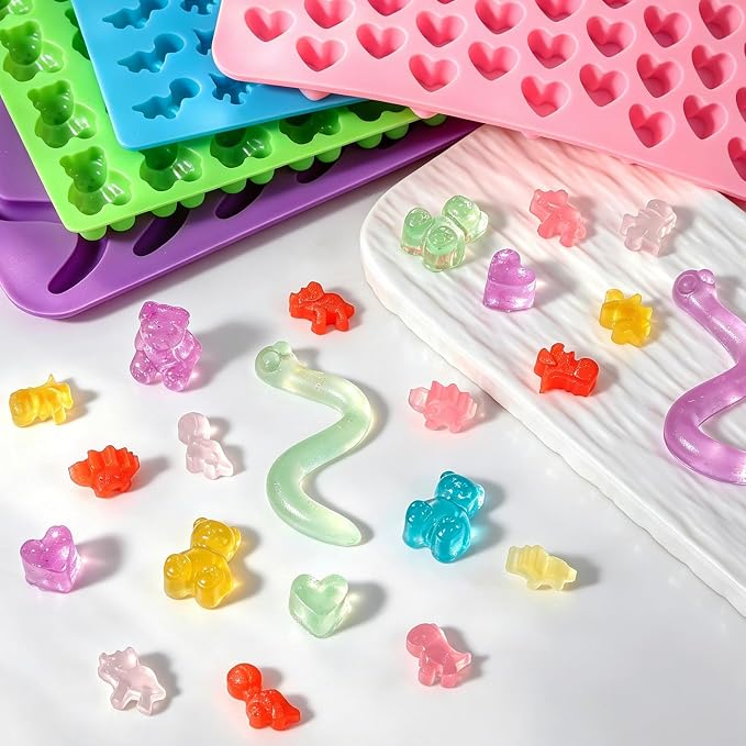 Large Gummy Bear and Worm Mold Silicone, 4 PCS No Stick Chocolate Candy Gummy Molds