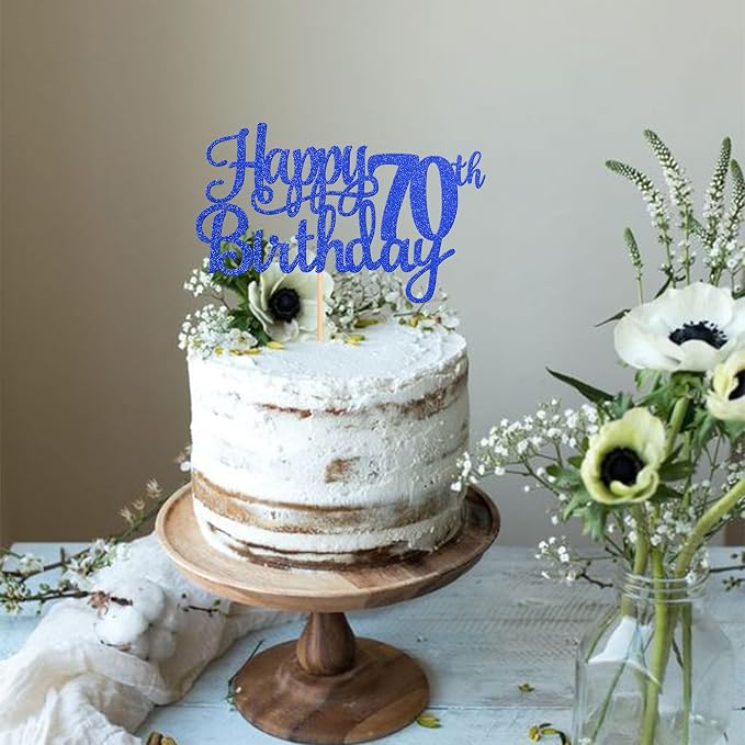 1 PCS Happy 70th Birthday Cake Topper Glitter Cheers to 70 Years Birthday Cake Pick Seventy 70 Fabulous Cake Decoration for Happy 70th Birthday Anniversary Party Decorations Supplies