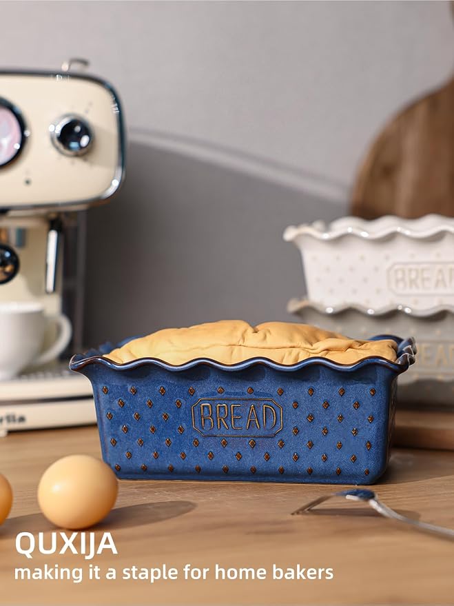 Ceramic Loaf Pan for Baking Bread, 9"X5" Bread Pans (Vintage Blue)