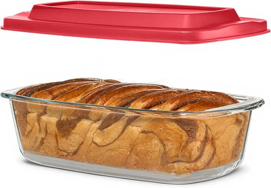 Razab LARGE 7.6 Cups/1800 ML/1.9 Qt Glass Loaf Pan with Lids - Meatloaf Pan BPA free Airtight Lids Grip Handle Easy Carry, Microwave and Oven Safe - Loaf Pans For Baking Bread, Cakes, Glass Loaf Pan