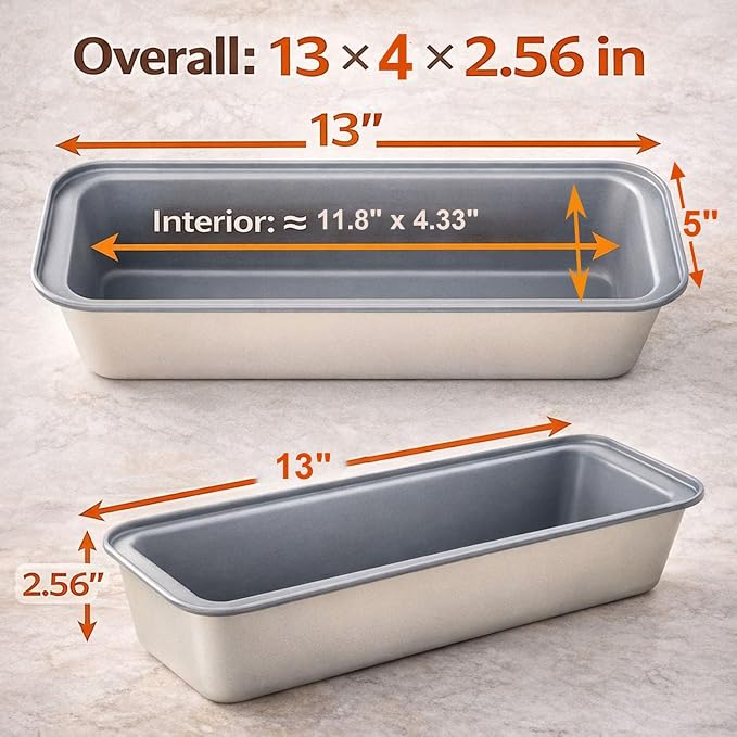 13x4 Inch Loaf Pan 3-Pack, Nonstick Carbon Steel Bread Pan for Even Baking, Long Baking Pan for Homemade Sourdough, Banana Bread & Meatloaf – Rust-Resistant, Warp-Resistant, Easy Release