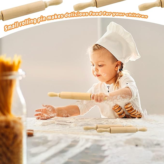 6 Pack 8 Inch Mini Wood Rolling Pin,Great for Children Kids Girls and Boys,Small Wooden Rollers for Art and Crafting,Baking,Cookie Dough,Cooking,Clay,Play Doh
