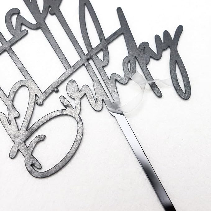 Black Birthday Cake Topper, 6pcs Acrylic Birthday Cake Toppers Happy Birth Cake Toppers for Party Decorations