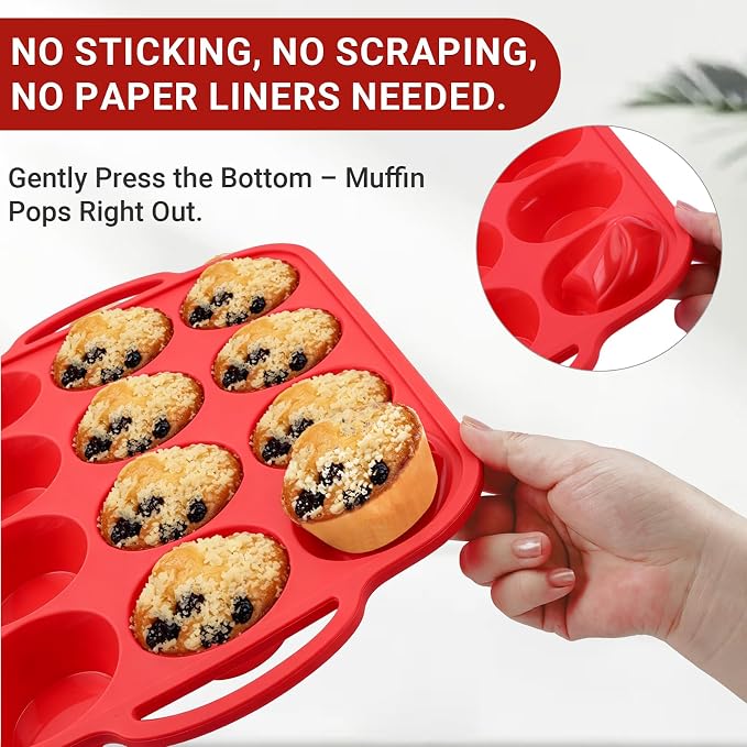 Silicone Muffin Pans for Baking 12 Cup with Metal Reinforced Frame, Nonstick 2Pack Regular Size Homemade Cupcake Pan, BPA Free Food Grade, Easy Release, Dishwasher Oven Freezer Safe for Egg Bite Molds