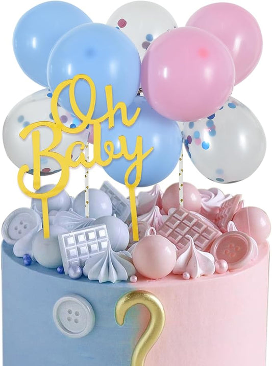 BEISHIDA Happy Birthday Cupcake Toppers - Pink Blue Mini Balloon Cloud Birthday Cake Decorations for Baby Shower Wedding Anniversary Supplies