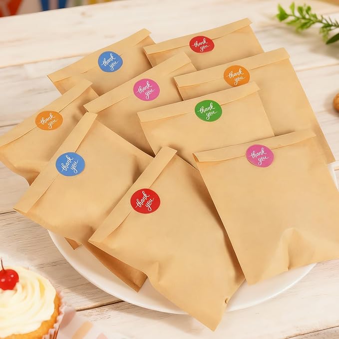 300 Pack Paper Cookies Bags with Seal Stickers, 5x6 Inch Grease Resistant Cookie Sleeves Small Brown Bakery Bags for Packaging Donuts, Brownies, Treats, Snacks, Baked Goods