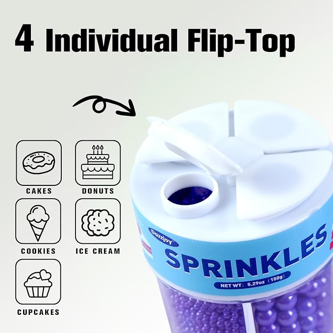 Dazzjoy Purple Pearl Sprinkles, 150g/5.29oz, Edible Purple Sprinkles for Cake Decorating, Cake Decoration & Cupcake Toppers, Cookies, Ice Cream, Wedding Party Valentines Supplies