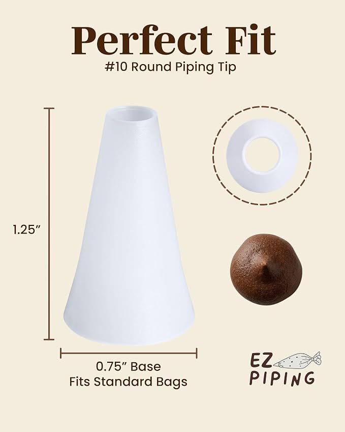 Reusable Plastic Piping Tips - Standard Size Round Tip #10 20 Pack with 2 Couplers Icing Nozzles for Cake Decoration Dessert Design Baking Supplies and Piping Bags Base Ø 0.75", Height 1.25"