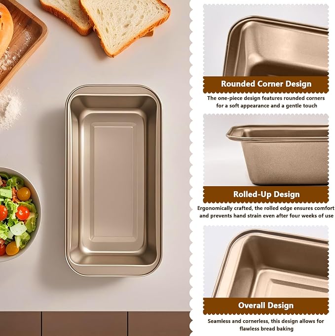 3 Pack Nonstick Loaf Pans – 9x5 Inch Carbon Steel Bread Pans for Baking, Rust-Resistant & Stackable Bakeware for Home Kitchen & Bakery (Gold Finish)