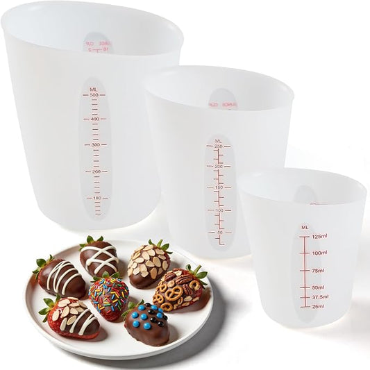 Food-Grade Silicone Measuring Cups for Melting Chocolate, 3Pcs BPA Free Silicone Baking Measuring Cups with 1/2Cup/1Cup/2Cup Capacity, Reusable Silicone Cups for DIY Chocolate Mold