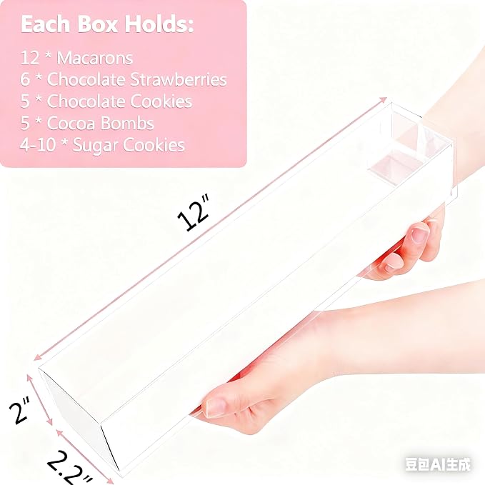 50 Pack 12x2.2x2 Inch Chocolate Covered Strawberry Boxes with Clear Window Packing for Macaron, Truffle, Cookie & Bakery Boxes