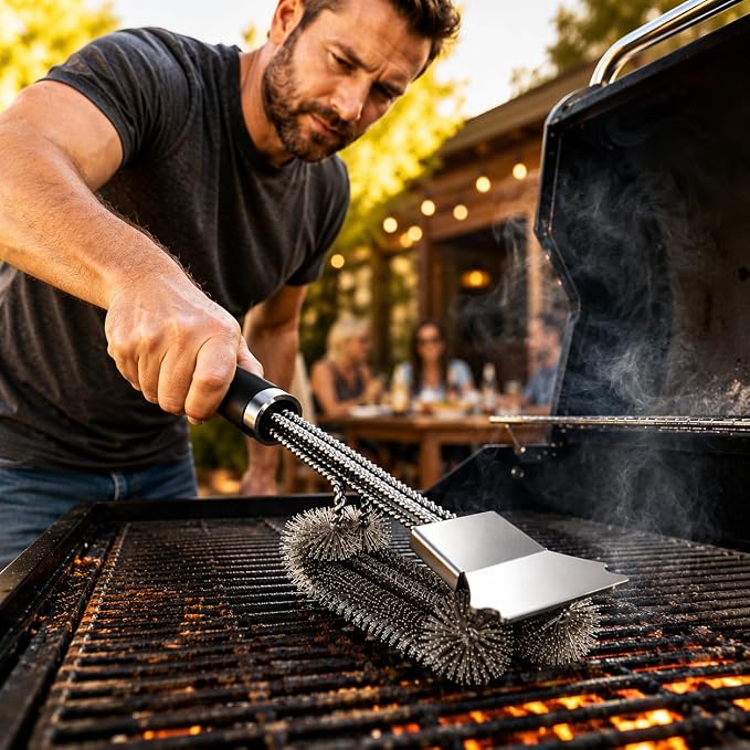 Grill Scraper Tool Stainless Steel Griddle Scraper for Blackstone Flat Top Grill, Heavy Duty BBQ Cleaning Scraper with Adjustable Handle, Metal Scraper for Cast Iron, Kitchen & Outdoor Cooking