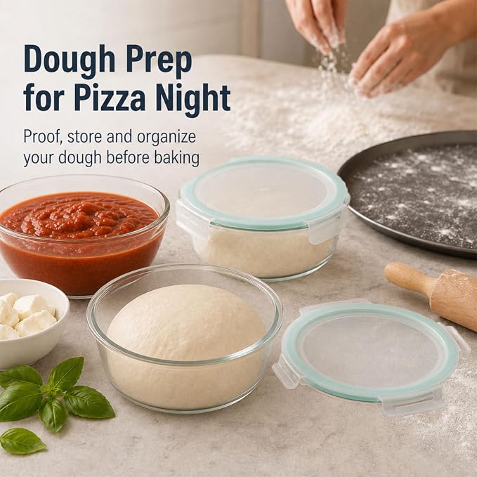 2 Pack Pizza Dough Proofing Basket, Proofing Box with Clear Airtight Lid, Food Storage Container for Bread, Fermentation Storage for Sourdough, Ideal for Daily Baking and Kitchen Organization
