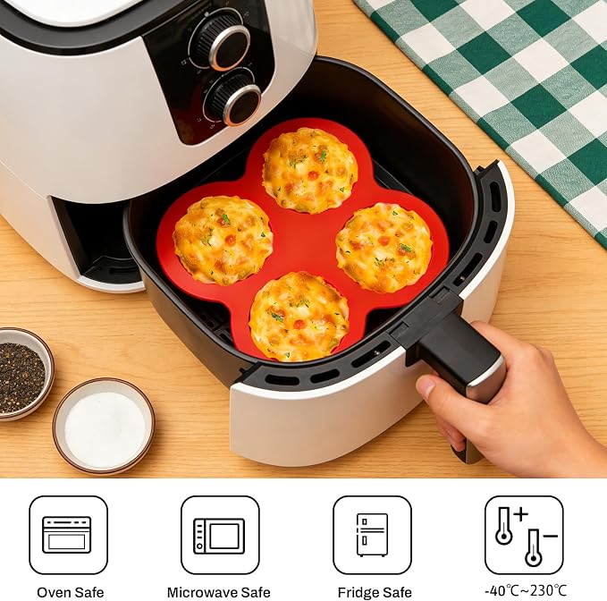 Air Fryer Silicone Egg Molds 2 Pcs Silicone Egg Bite Molds Air Fryer Muffin Pan for Baking Round Muffin Cupcake Pans Eggs Bite Maker Nonstick Airfryer Baking Mold Cake Pan for Tart Bread Hamburger Bun