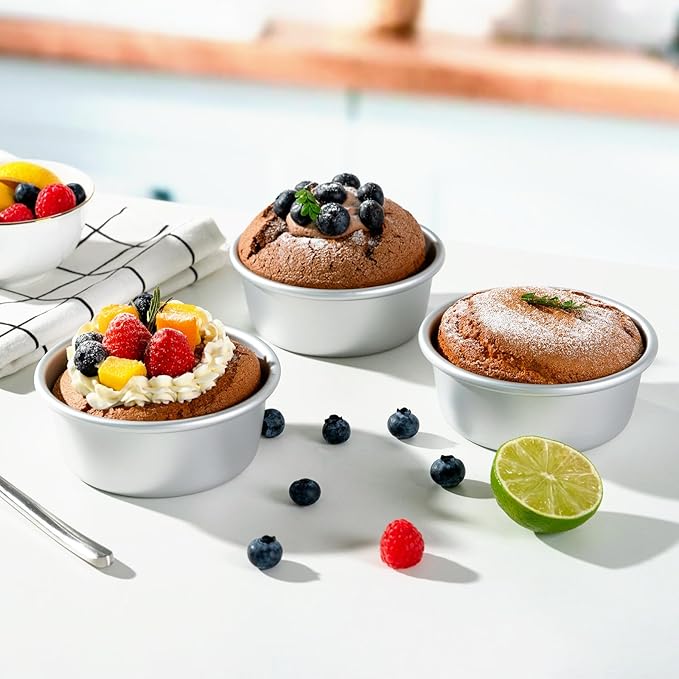 FrutPunch 4 Inch Cake Pan, Anodized Aluminum Baking Round Cake Pans Tins Bakeware, Mini Cake Pans for Birthday Wedding, Mirror Finish, Easy Releasing, Set of 3