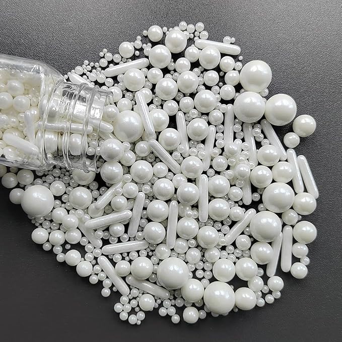 Edible Sprinkles White Pearl Sugar Candy Mix Size Baking Cake Decorations Cupcake Toppers Cookie Decorating Wedding Shower Party Valentine Halloween Christmas Supplies 100g/3.53oz