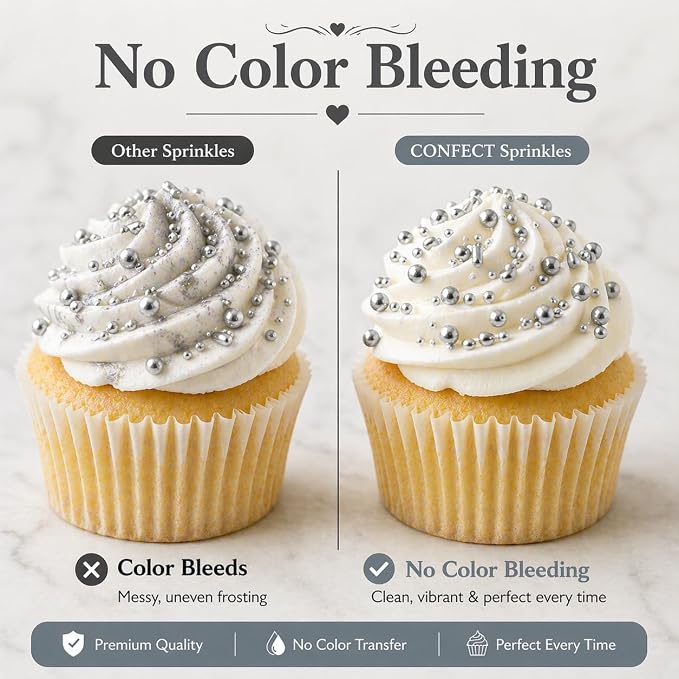 Confect Silver Pearl Christmas Sprinkles for Cakes & Cupcakes Decoration | Assorted Pack of 5 Metallic Shine Sliver Sprinkle Mix Dragees, Jimmies & Sparkling Sugar | Vegan, Gluten-Free, Soy-Free, Dairy-Free, Palm Oil-Free- 5 Oz