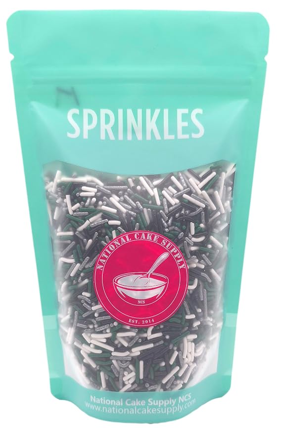 NCS Philadelphia Game Day Dark Green, Silver, Black & White Jimmies Edible Sprinkles – Cupcake, Cake & Cookie Decorations, 7 oz