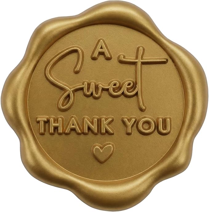 A Sweet Thank You Wax Seal Stickers, Self Adhesive Vintage Thank You Seals for Favor Bags, Sweet Treat Packaging, Donut Favors, Bakery Boxes, Gift Wrapping, 1.2 Inch (Light Gold)