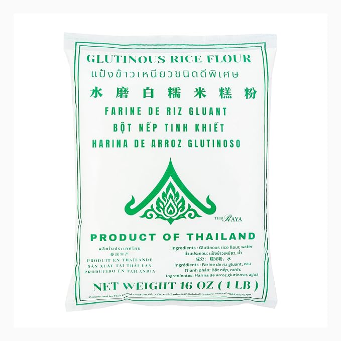 Thairaya Glutinous Rice Flour 16 Ounce Sticky Rice Flour for Mochi, Tangyuan For Baking, Cooking, and Asian Treats Product of THAILAND, All Natural Vegan Gluten free (Pack of1) sticky rice organic flour shiratamako harina de arroz glutinoso mochiko flo...