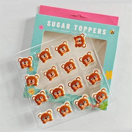 Edible 16 pieces Bear cake decorations, Bears cupcake toppers, perfect Icing Cookies decro for Valentine's Day Birthday Halloween Thanksgiving Christmas party Team Dinner