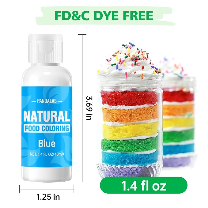 Blue Natural Food Coloring - Pandalab 40mL Plant-Based Concentrated Food Dye, No Artificial Dye, Vegan Edible Color for Baking, Cake Decorating, Icing, Frosting, Cookies, Candy, 1.4 Fl Oz