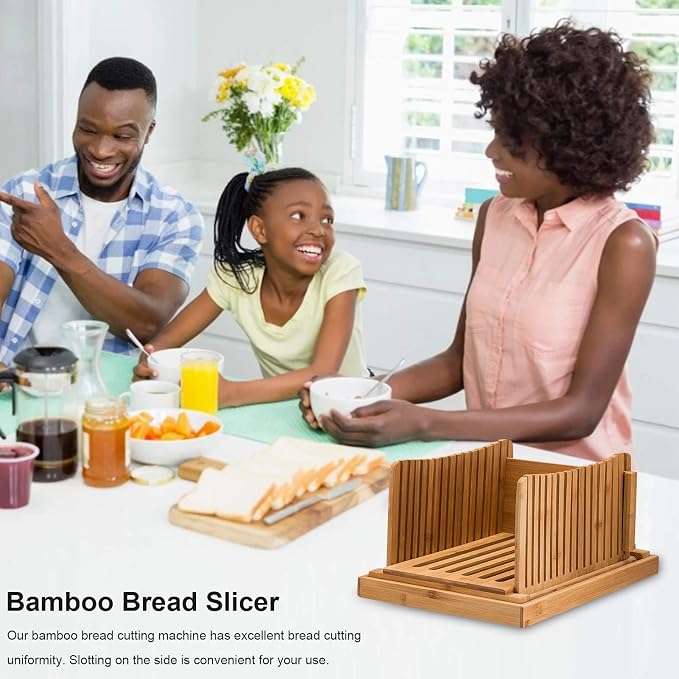 Nature Bamboo Bread Slicer Cutting Foldable Wood Bread Cutter Adjustable 3 Thickness Loaf Bread Cutting Board For Homemade Bread Loaf Cakes Bagels Kitchen Baking Tools