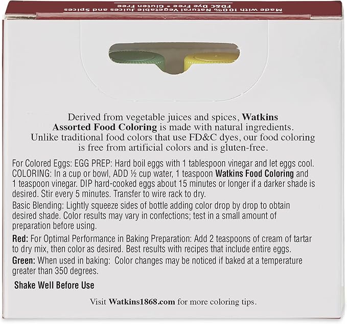 Watkins Assorted Food Coloring, 1 Each Red, Yellow, Green, Blue, 0.3 oz bottles, 4 Count (Pack of 2)