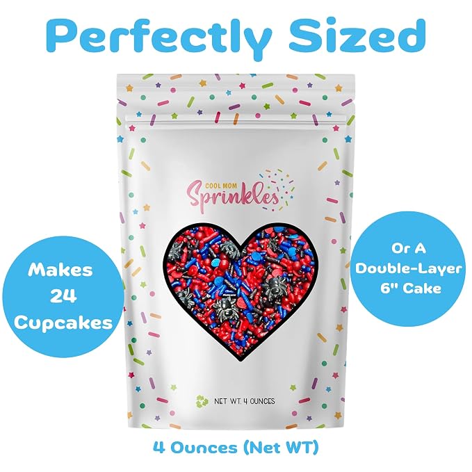 COOL MOM SPRINKLES Red And Blue Sprinkles (4 oz.) – Themed Birthday Sprinkles for Decorating Cakes, Cupcakes, Cookies & Desserts – Mixed in the USA/Gluten-Free