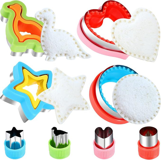 FIRETREESILVERFLOWER Sandwich Cutter and Sealer, Bread Decruster Maker, Fruit, Vegetable, Cookie Cutters for Kids Bento Box, Heart, Star, Dinosaur, Circle Shapes