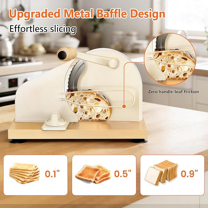 Bread Slicer for Homemade Bread,Manual Sourdough Bread Cutter Making Tools for Sandwich,Adjustable Thickness, Hand Crank with Scale Line & Suction Cup & Metal Guid