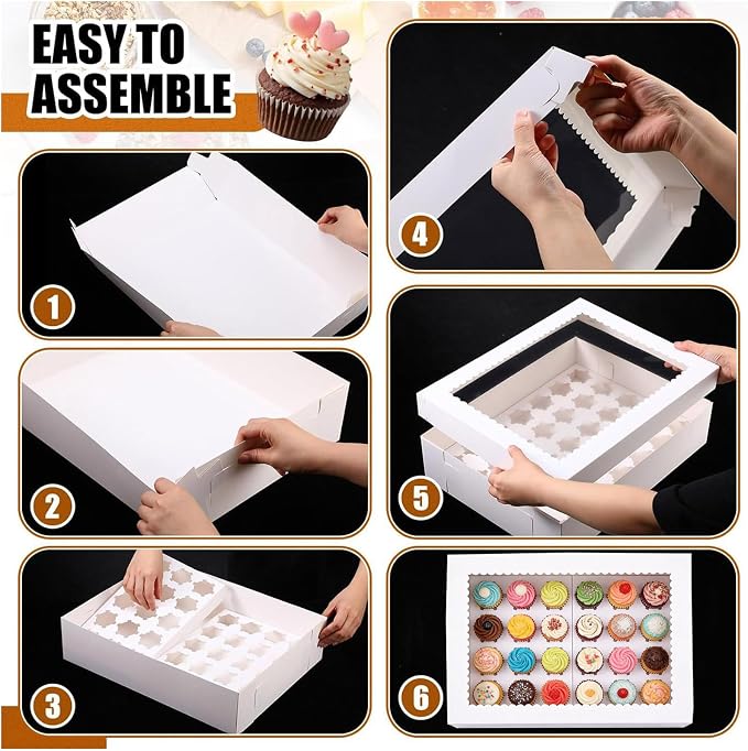 Mini Cupcake Box 5 Pack, Each Holds 24 Mini Cupcakes, White Cupcake Containers with Clear Window, 15 x 11 x 4 Inches Cupcake Holder for Birthday, Holiday, Party, Bakery
