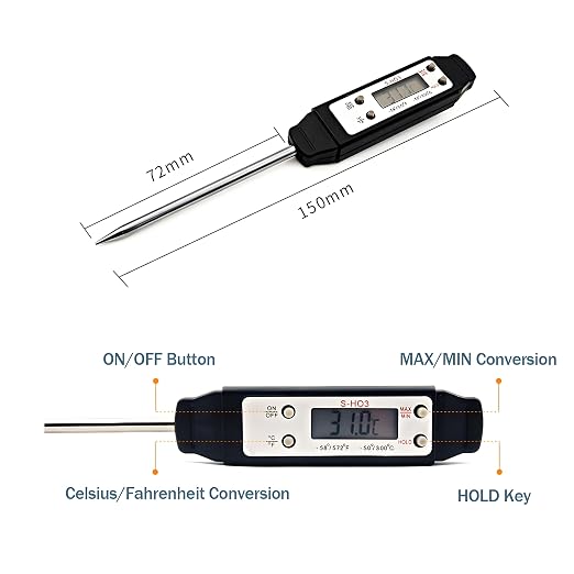Meat Thermometer - Digital Food Thermometer for Cooking Kitchen - Automatic Calibration Pen Style Electronic Pocket Thermometer for Water Temperature, Barbecue (Yellow)