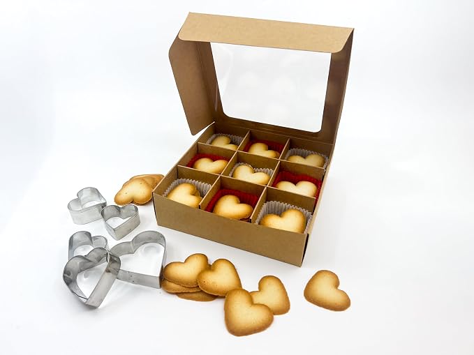 20pcs Kraft Treat Boxes with Window and Dividers | 9 SMALL compartments | 6.5 x 6.5x 1.9 in | Chocolate-covered strawberries supplies, macaron boxes, baked goods packaging