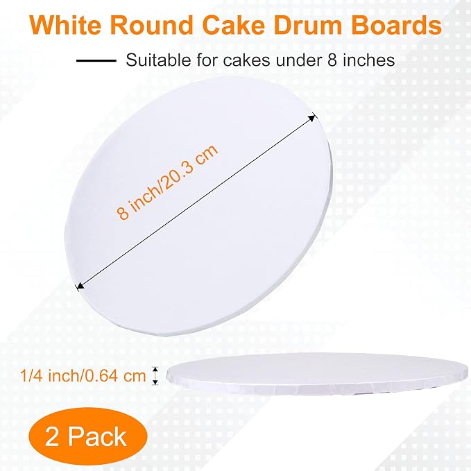 8 inch Round Cake Drum Boards, Dulinkas 1/4 Inch Thick White Corrugated Cardboard Cake Base Grease-Resistant Cake Boards for Multi-Layer Cakes, Weddings & Parties 2 Pack